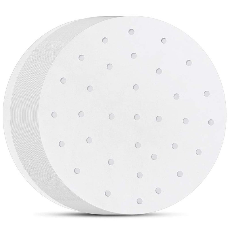 BYKITCHEN Air Fryer Parchment Paper, Set of 200, 8 inch Steamer Liners/Perforated Round Air Fryer Sheet Filter Liners/Dumpling Bamboo Steamer Paper for Airfryer, Steaming Basket and More - Image 1